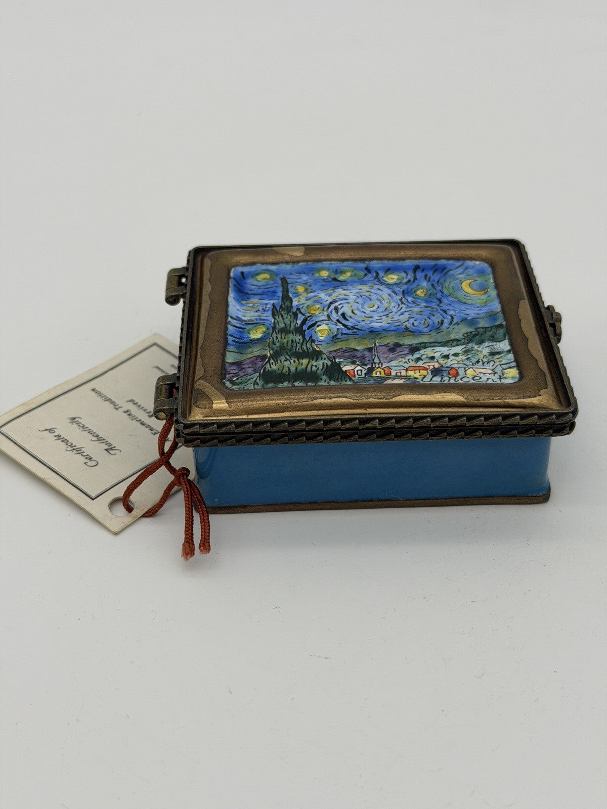 Kelvin Chen Enamel Painted Van Gogh Starry Night trinket Box Signed & COA