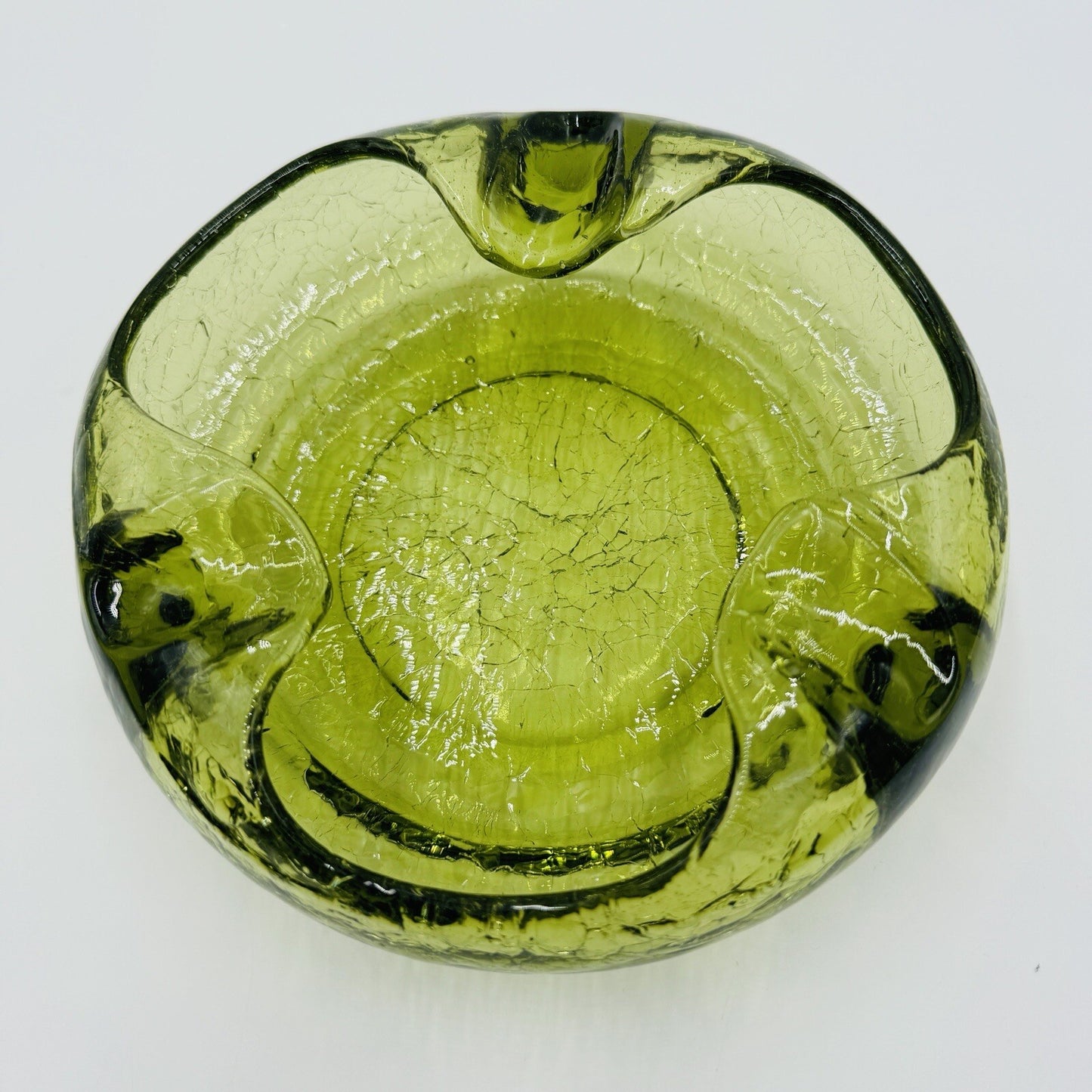 Viking Art Glass Cigar Ashtray Green Crackle MCM Vintage 7in