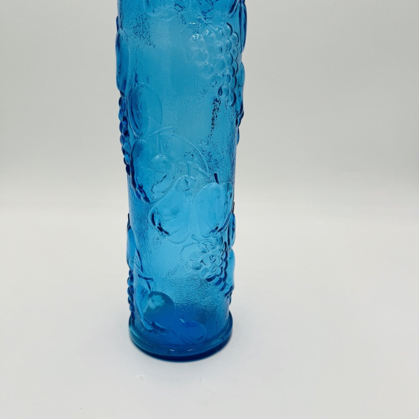Vintage MCM Empoli Harvest Fruit Blue Embossed Apothecary Jar with Lid 17in