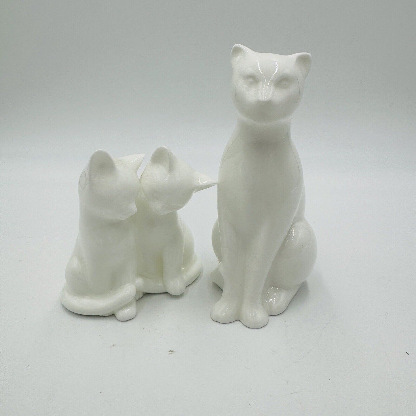 Coalport Cat Figurines Moments England White Glossy Bisque Kitties Vintage