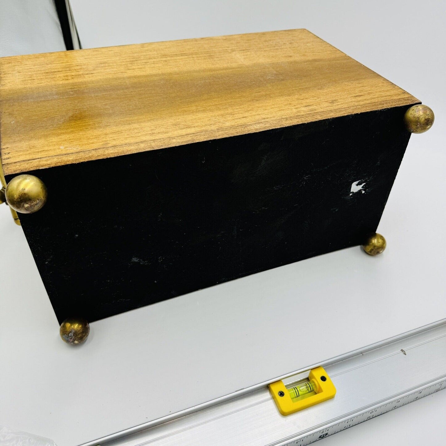Magazine Holder Brass Handles Vintage Solid Wood Hollywood Regency Storage Decor