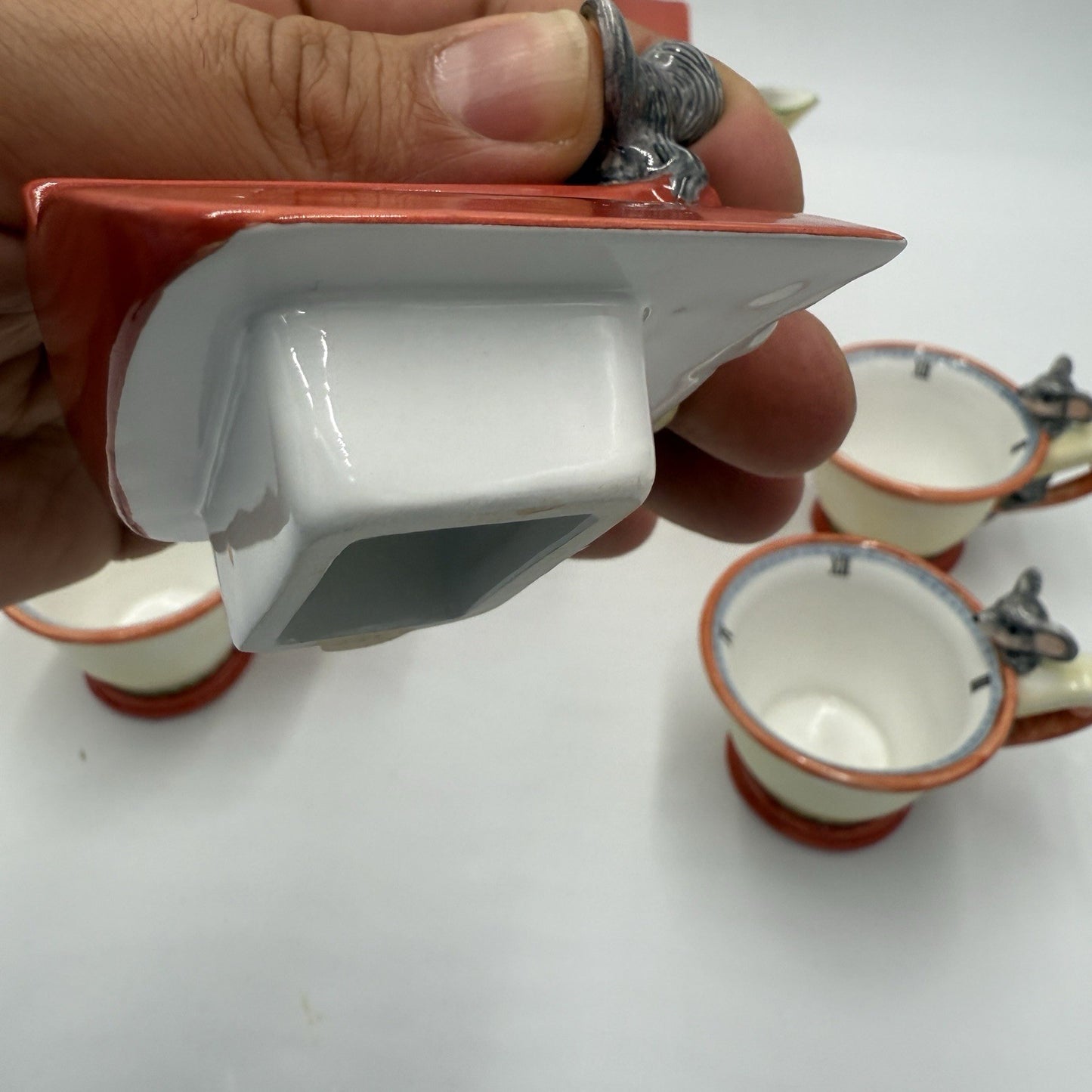 Dept 56 Storybook "Hickory Dickory Dock" Handpainted Ceramic Teapot & 4 Tea Cups