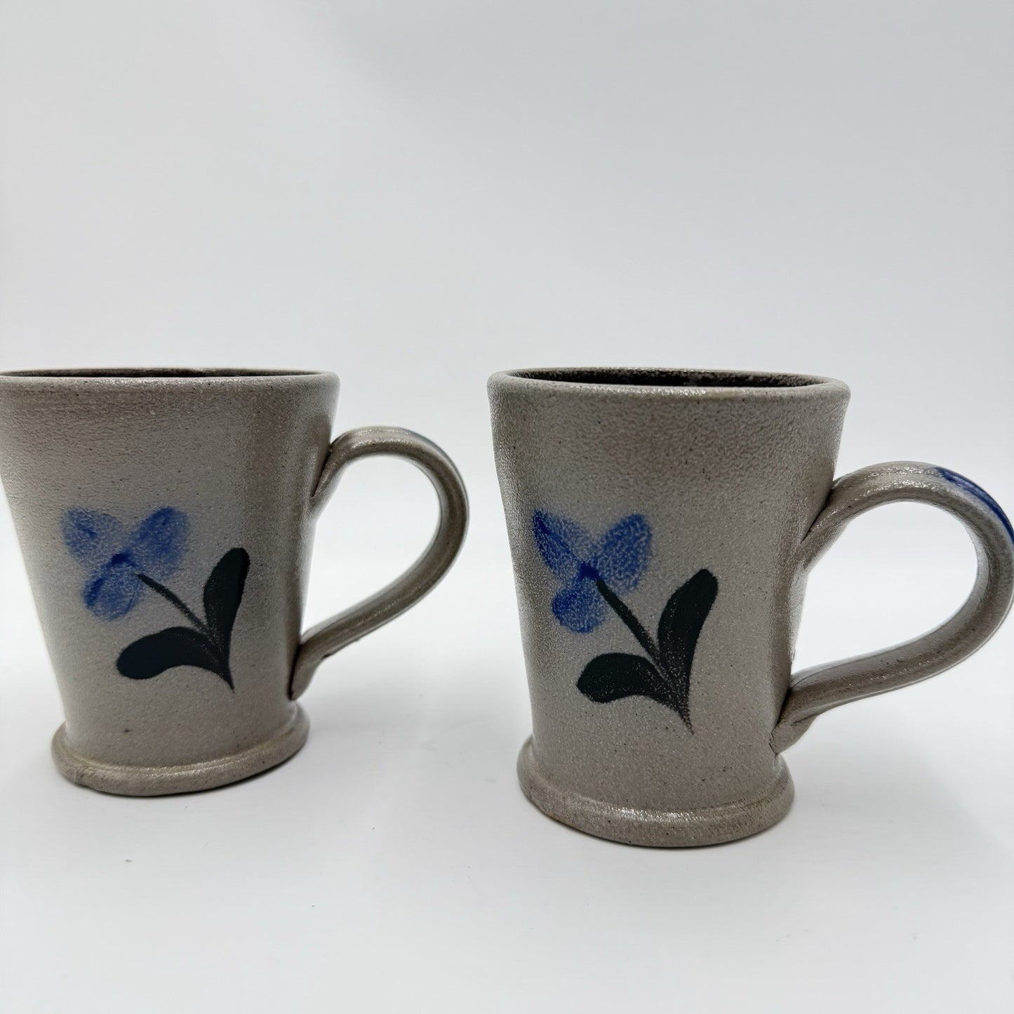 Rowe Pottery Works Salt Glazed Blue Flower Mug Coffee / Tea Cup - 2001 Vintage