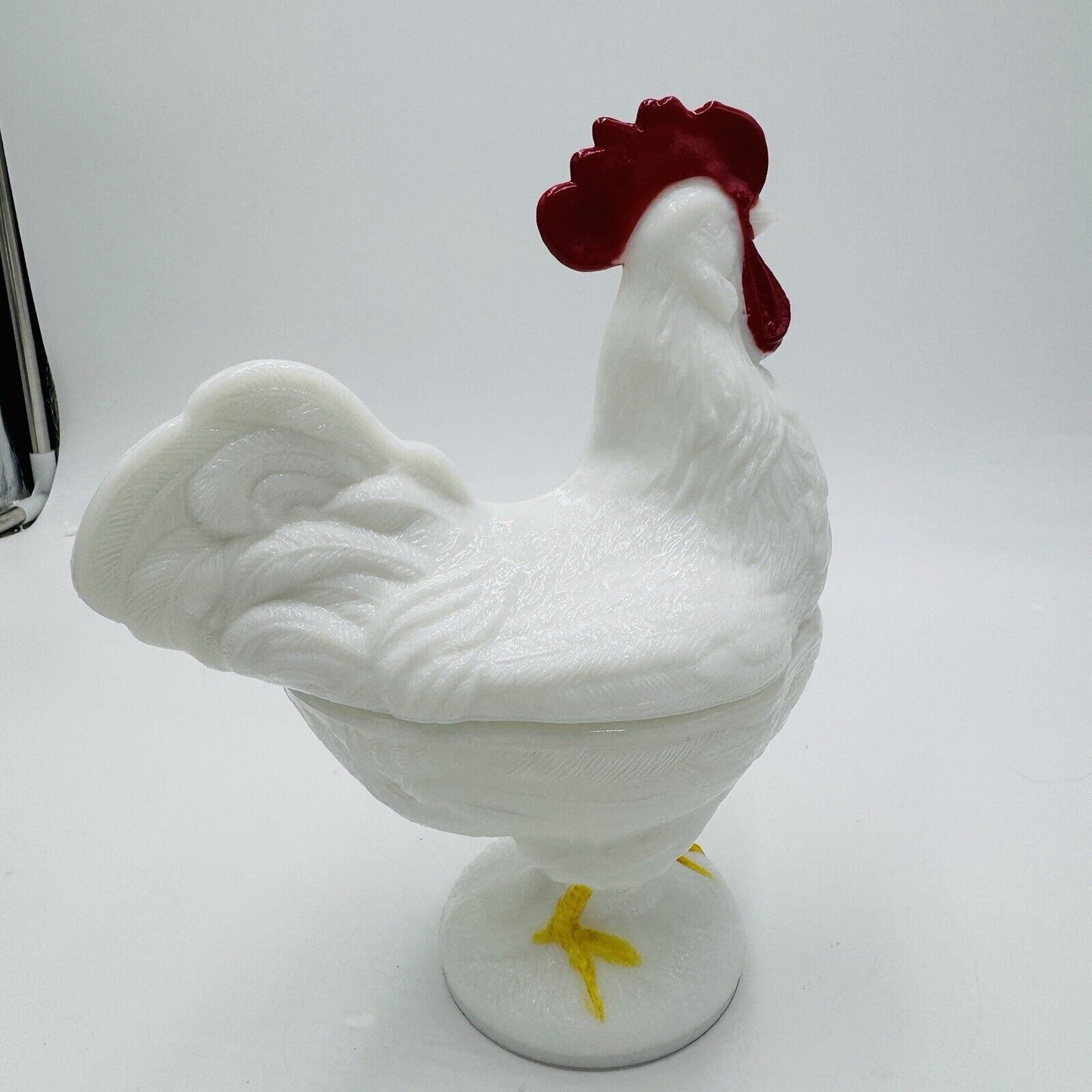 Vintage Westmoreland Milk Glass Standing Rooster Covered Candy Dish 9" Figurine
