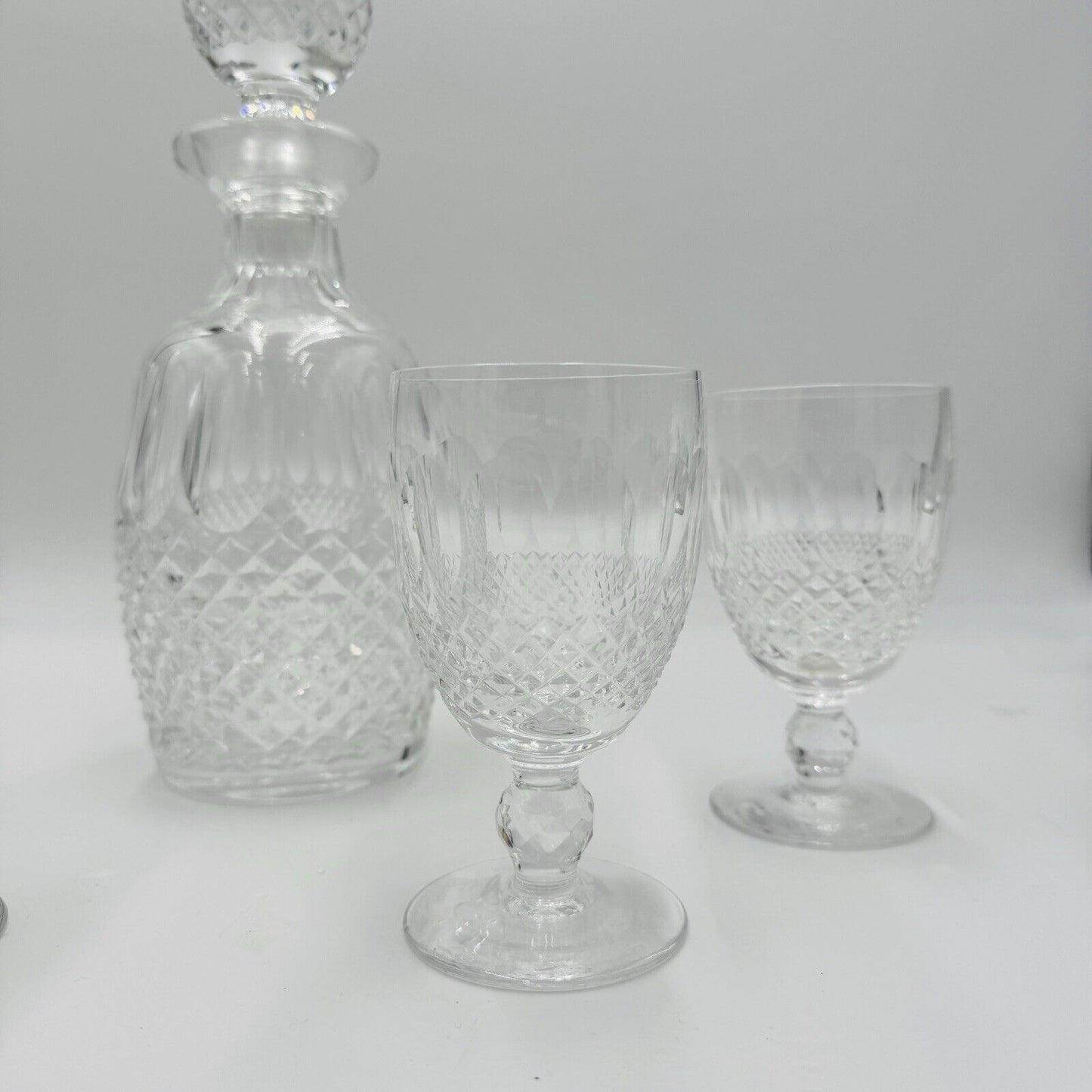 Waterford crystal colleen pattern decanter & 4 claret wine glasses Irish Clear