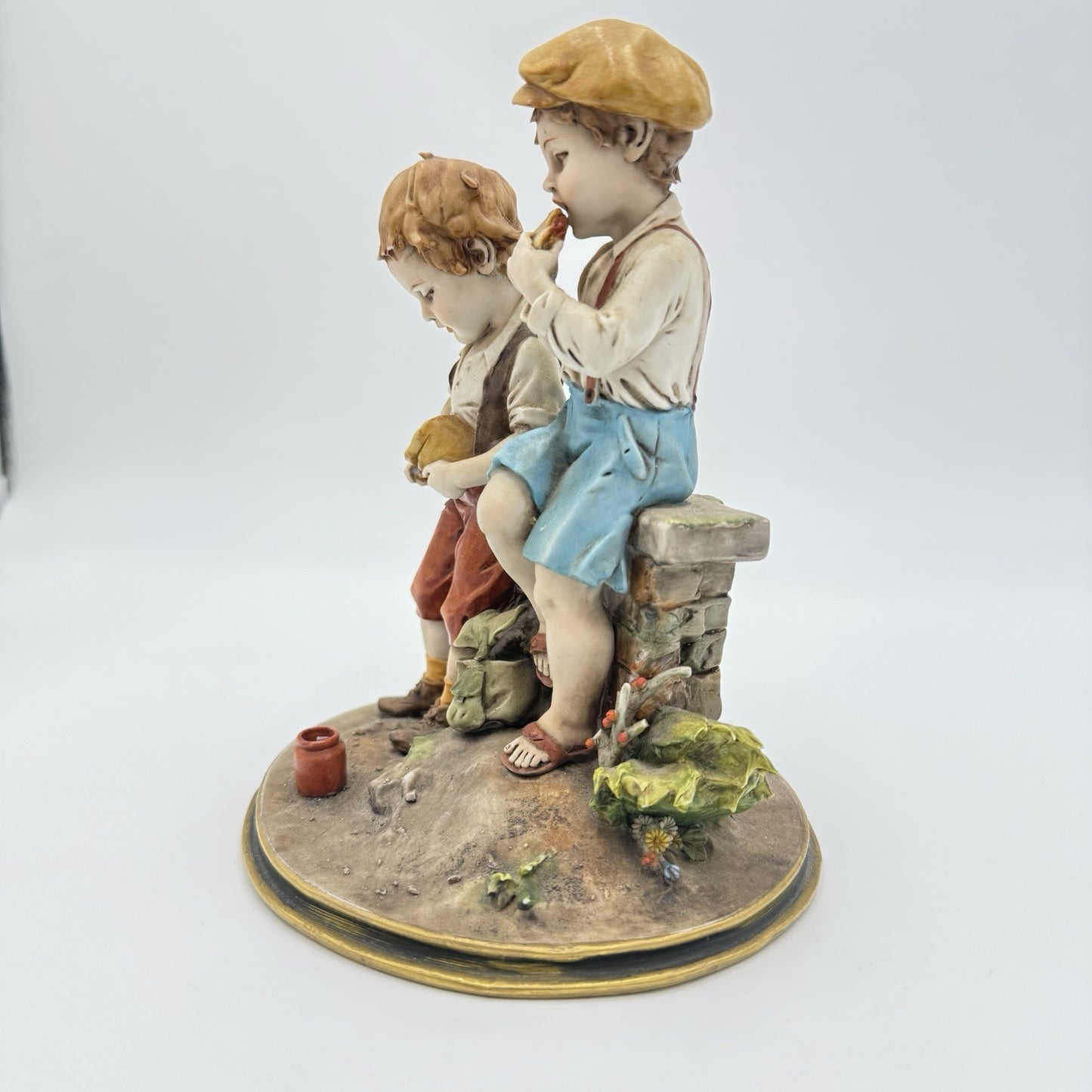 Luigi Giorgio Benacchio Triade Children Eating Lunch Hand Painted Figurine Italy