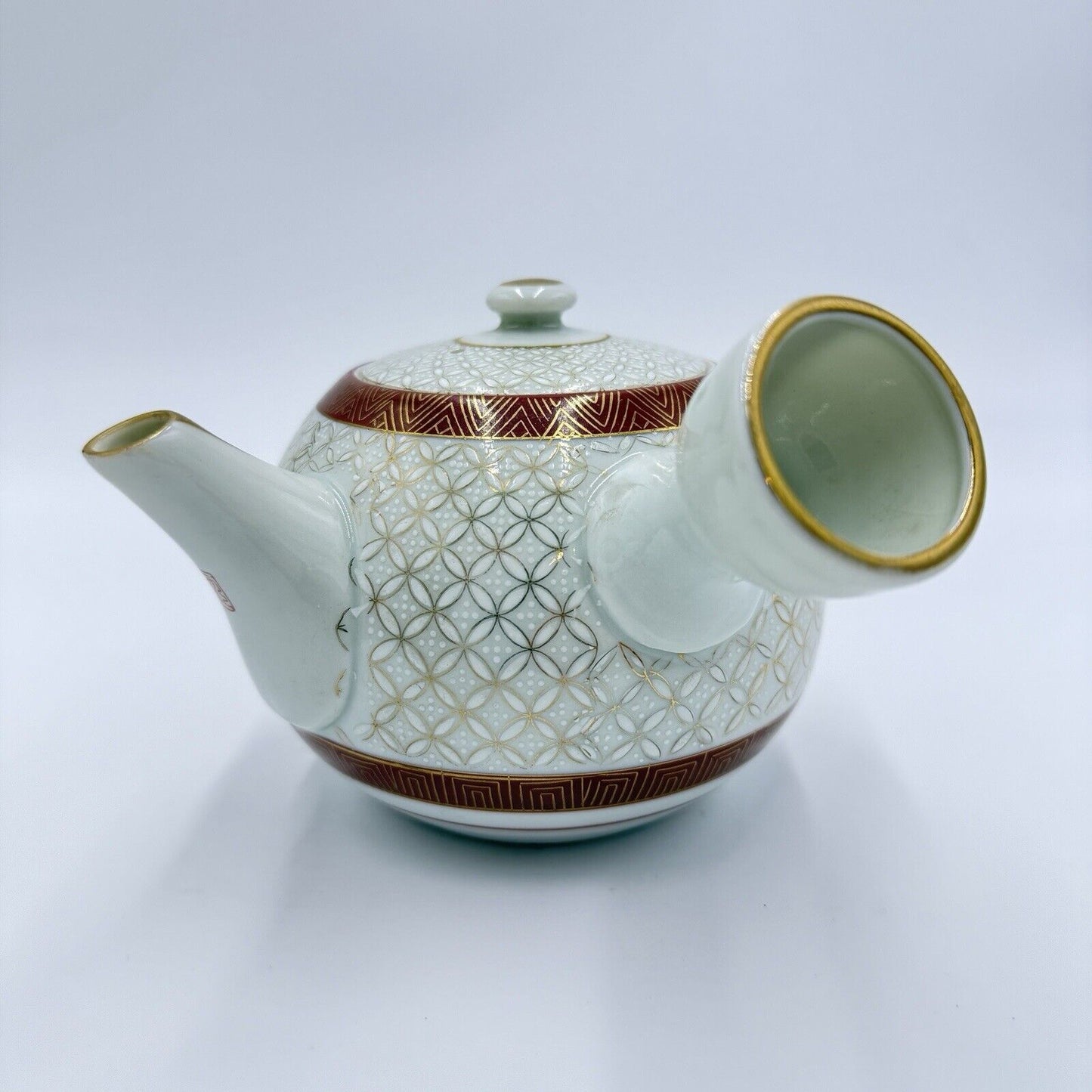 Antique Japanese Kutani Porcelain Tea Pot Gold Accents Embossed