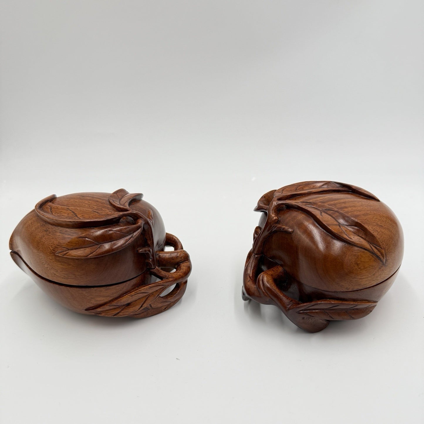 RARE Vintage Solid Wood Hand Carved Fruit Leafy Trinket Box Ornate Folk Art