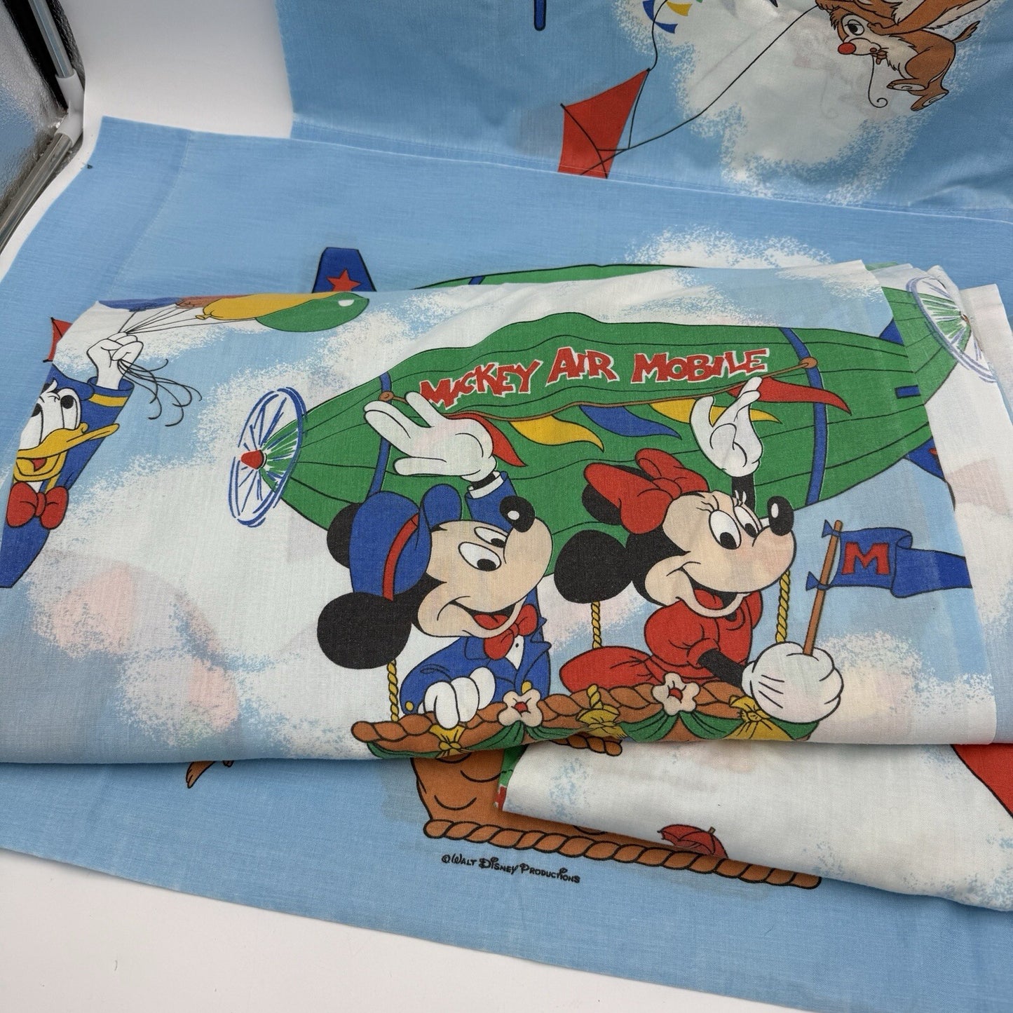 Walt Disney Mickey Air Mobile Double Sheet Set Flat Fitted 2 Pillowcases Vintage