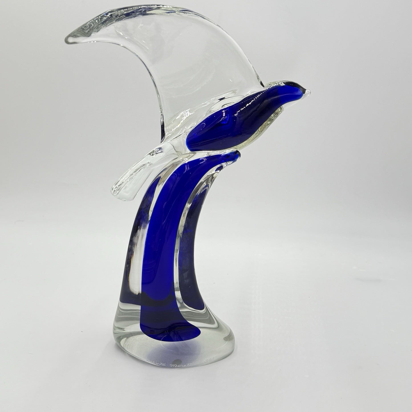 Vtg Murano Roberto Moretti Seagul Blue Cobalt Abstract Sculpture 13” Art Glass