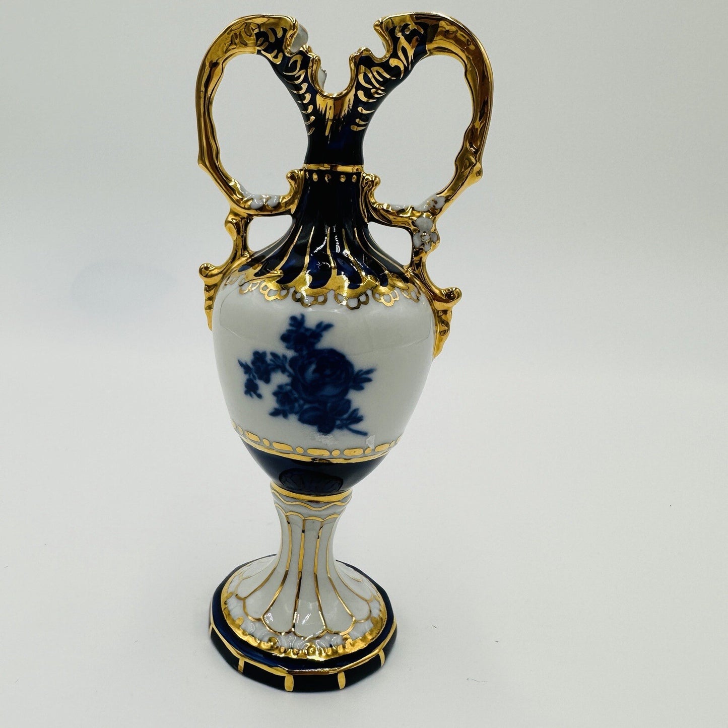 Royal Dux Vase Porcelain Bohemia Cobalt Blue Ornate Gold Floral Victorian Vtg