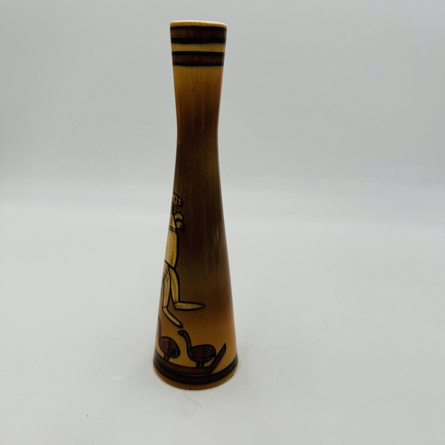 Studio Anna Australia Art Pottery Hand Painted Bud Vase Signed 8.5” Kangaroo