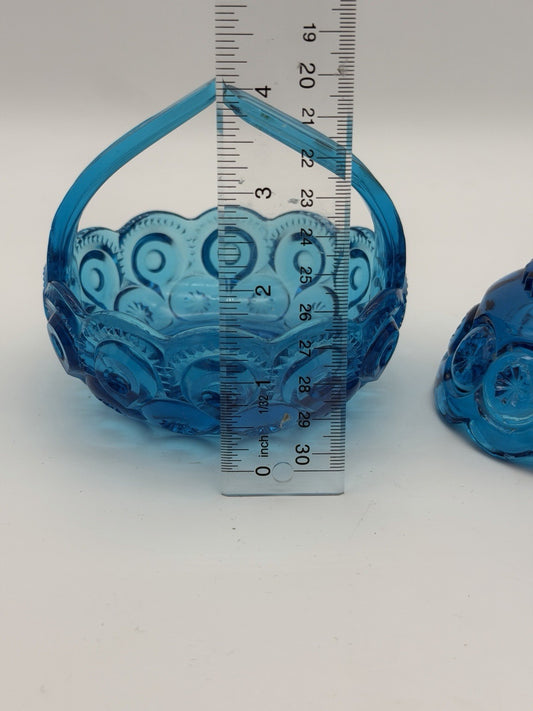 MCM LE Smith Moon & Stars Art glass basket & Candleholder colonial blue Set