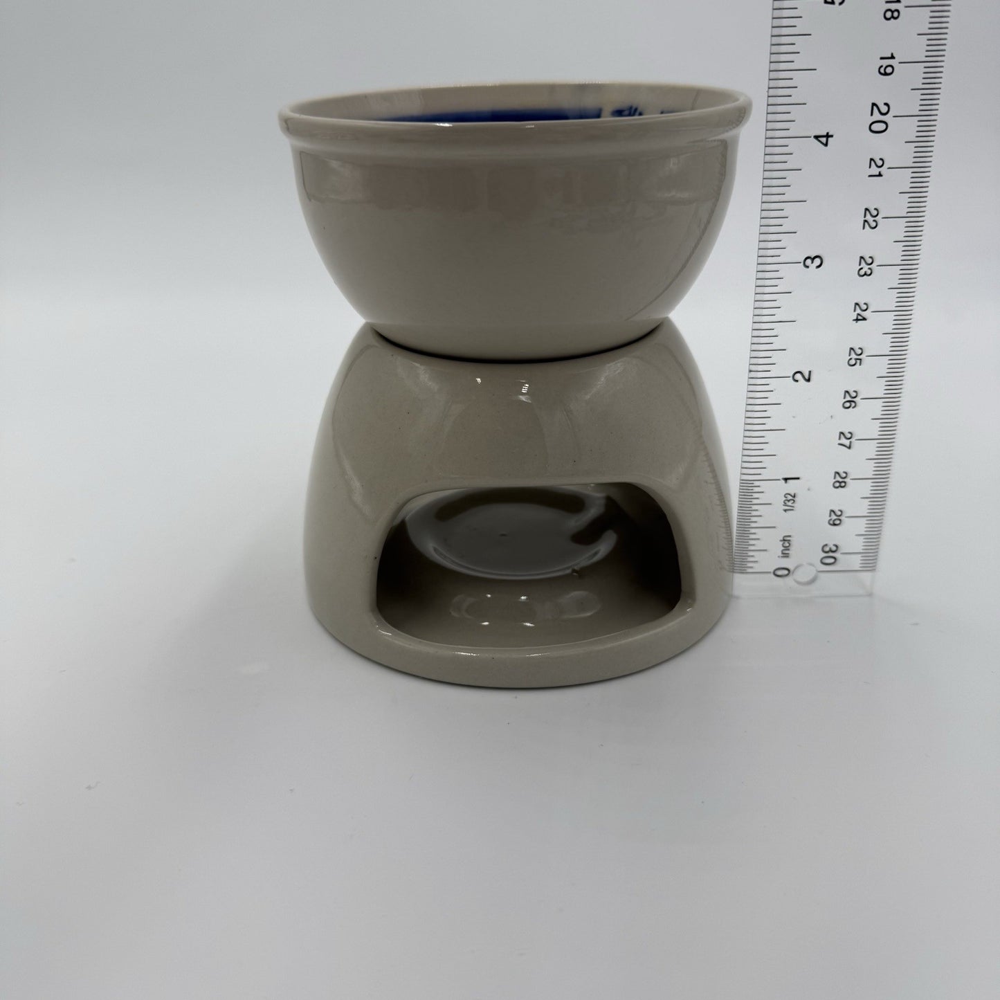 Pottery Barn Stoneware Oil/butter Warmer Sailboat Blue Stripes 4.3”