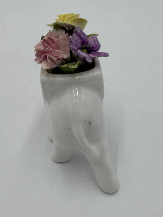 Coalport England Elephant White Pink Yellow Flowers Bouquet Figurine Porcelain