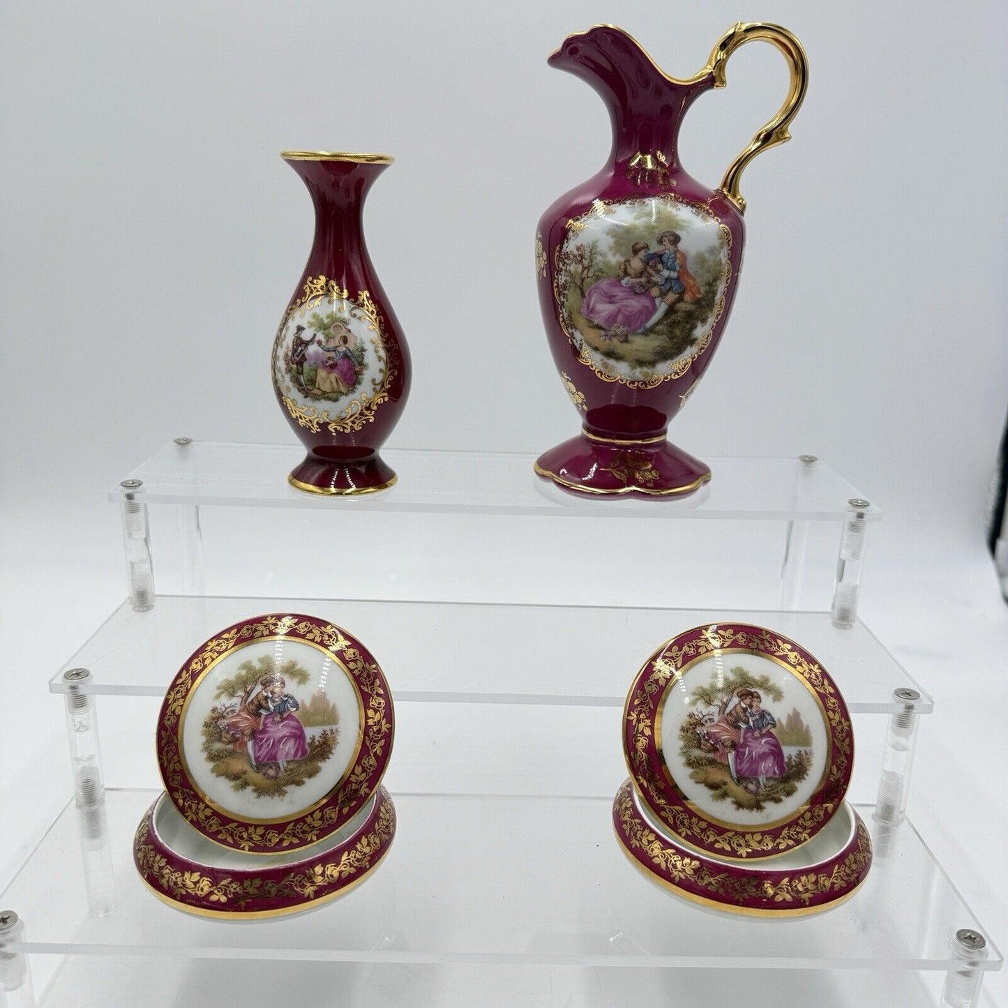 Vintage Limoges France Porcelain Courting Couple Portrait Victorian Vases Lot