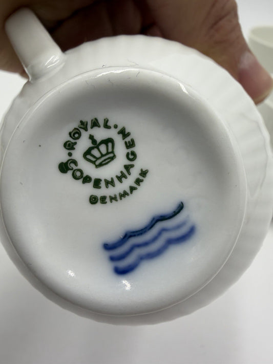 Royal Copenhagen Denmark White Georgiana Flat Demitasse Cups & Saucers 4 Sets