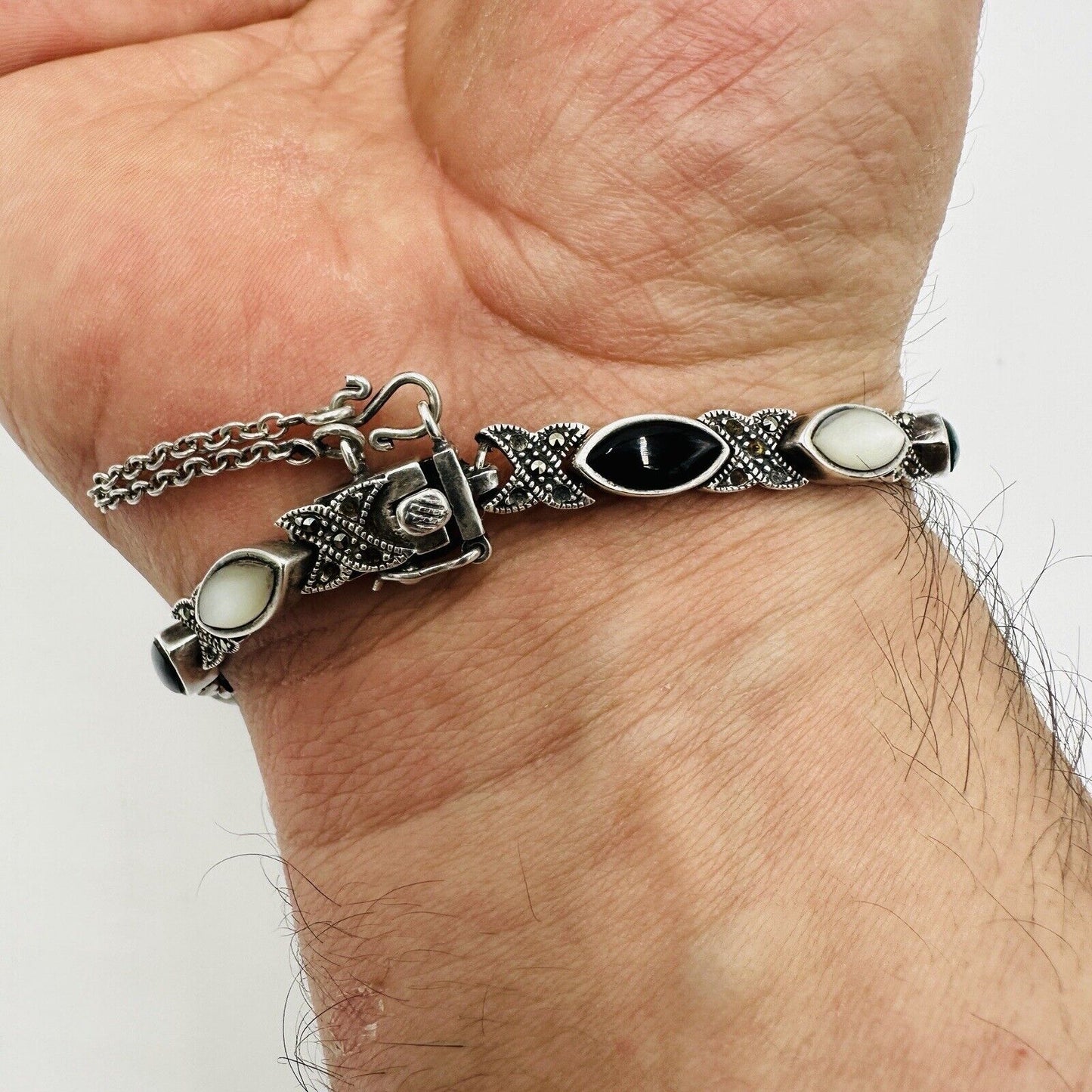 Marcasite Women's Jewelry Bracelet Vintage Sterling Silver and Multi Gemstone