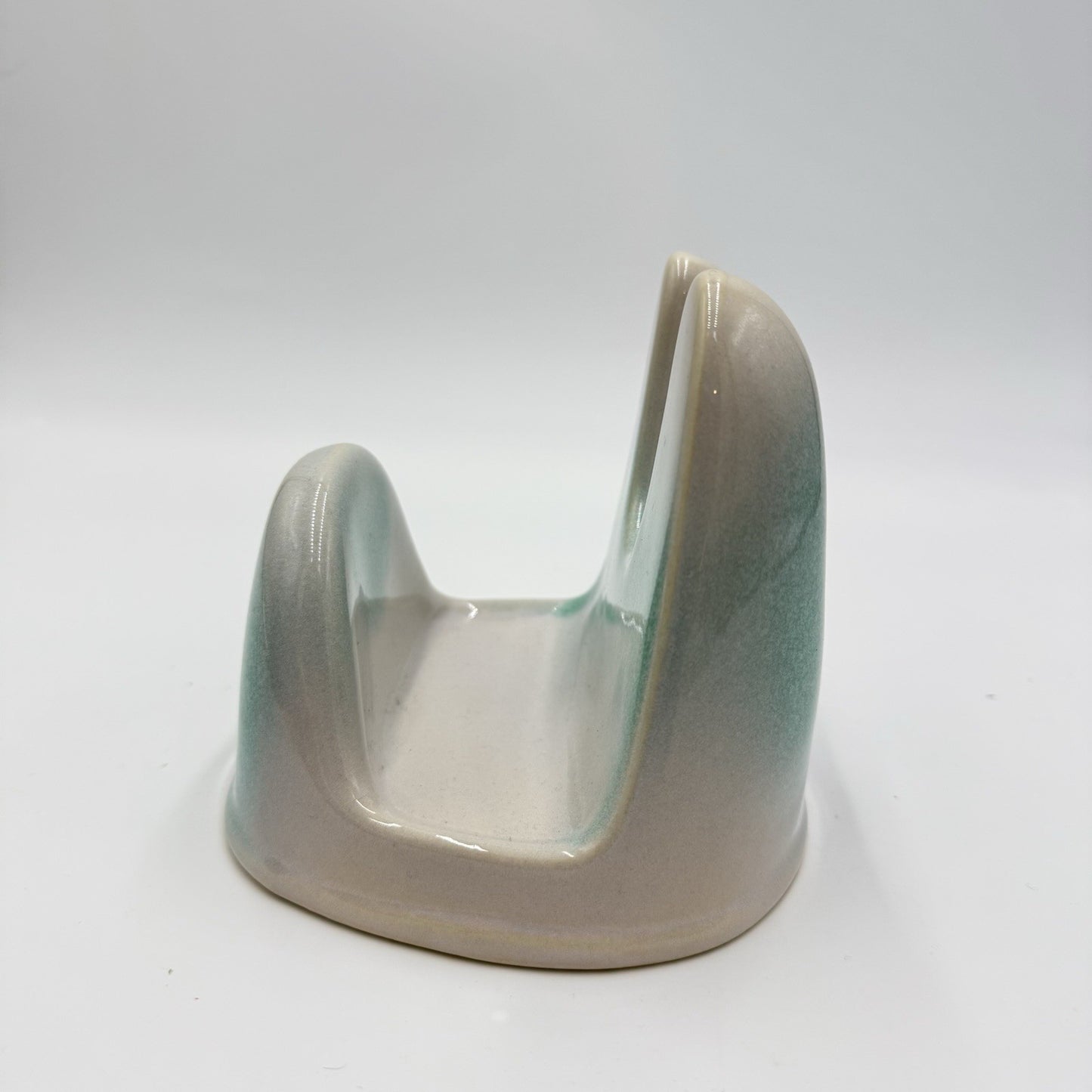 Studio Art Pottery Green & White Lid Stand Stoneware 5”x5.5”x5”
