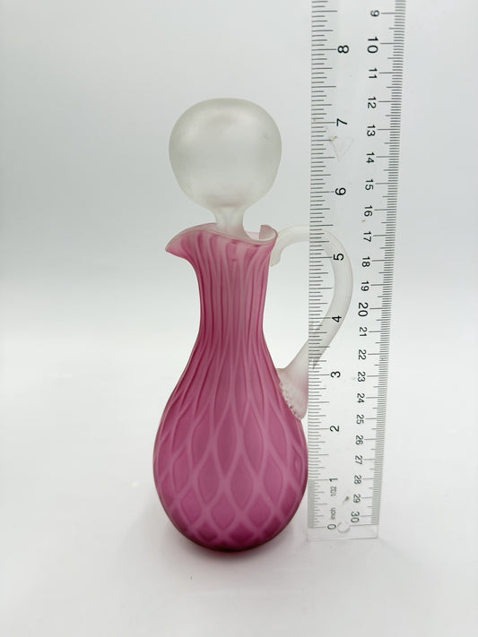 Murano Venice Art Glass Pink Satin Diamond Optic Pattern Cruet w/ Stopper 7.5”