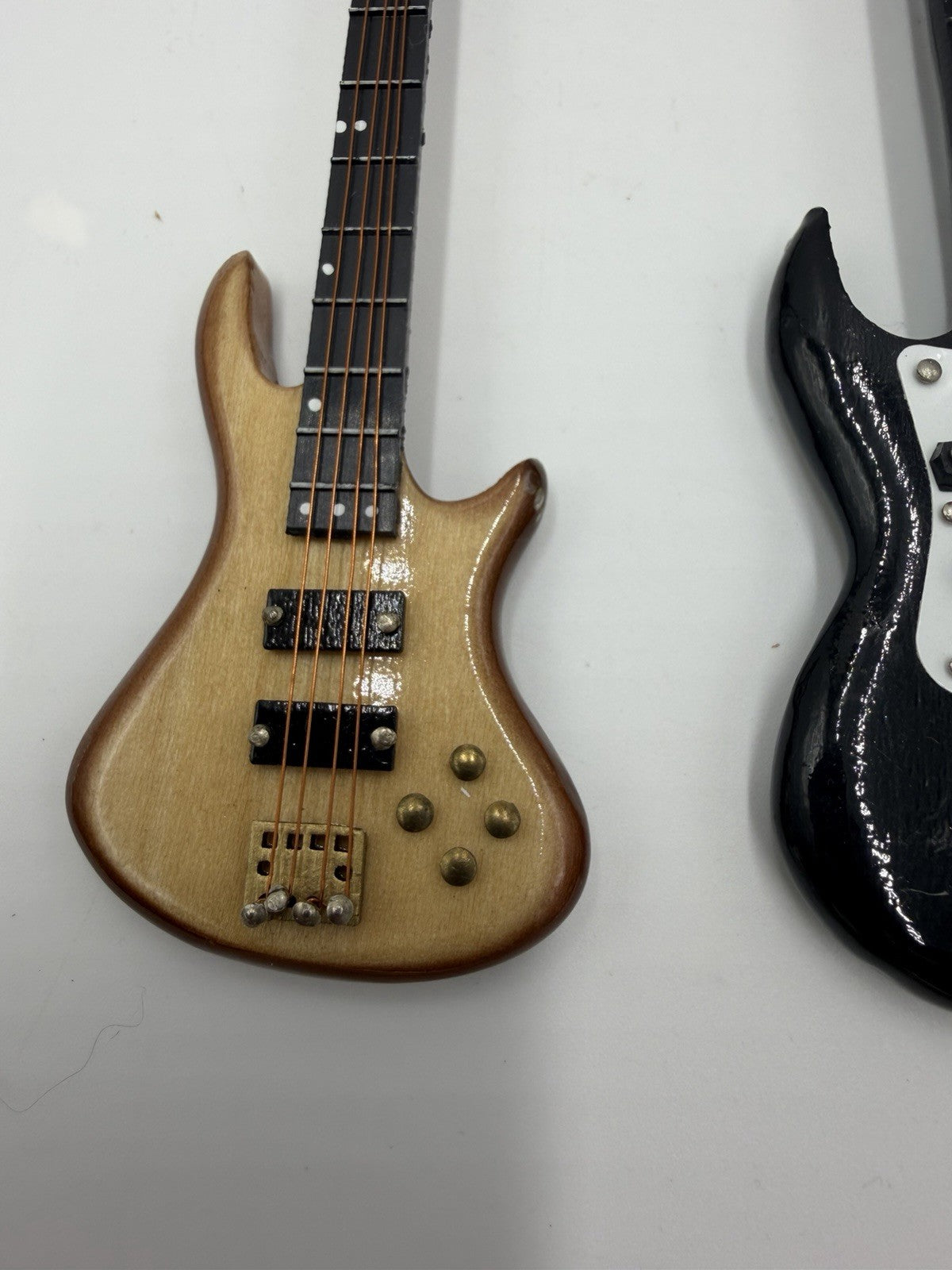 Folk Art Wooden Miniature Electric Guitar & Bass Christmas Ornaments 5”