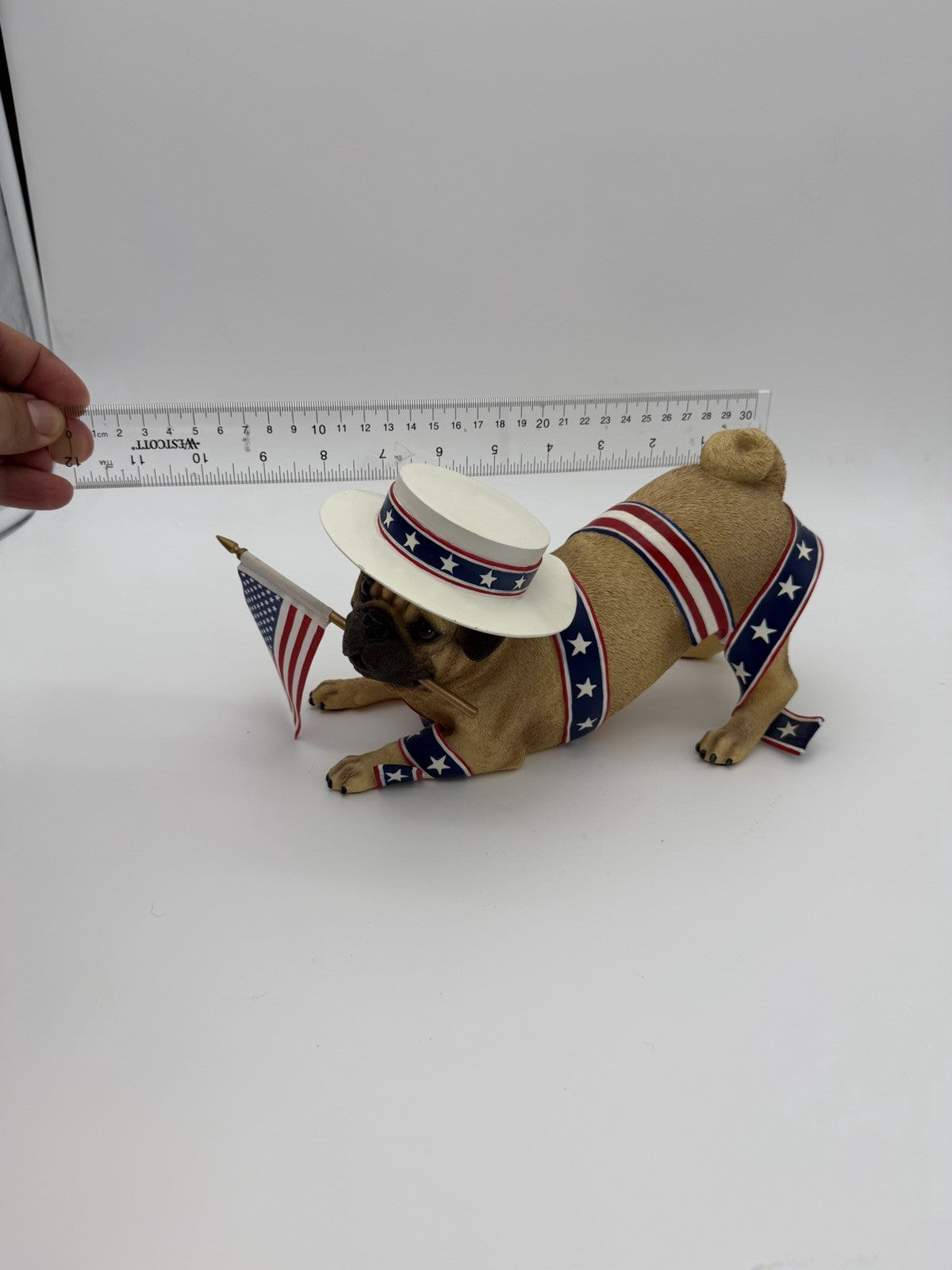 Rare Danbury Mint Patriotic Pug Dog Figurine 10” American Flag Resin Painted