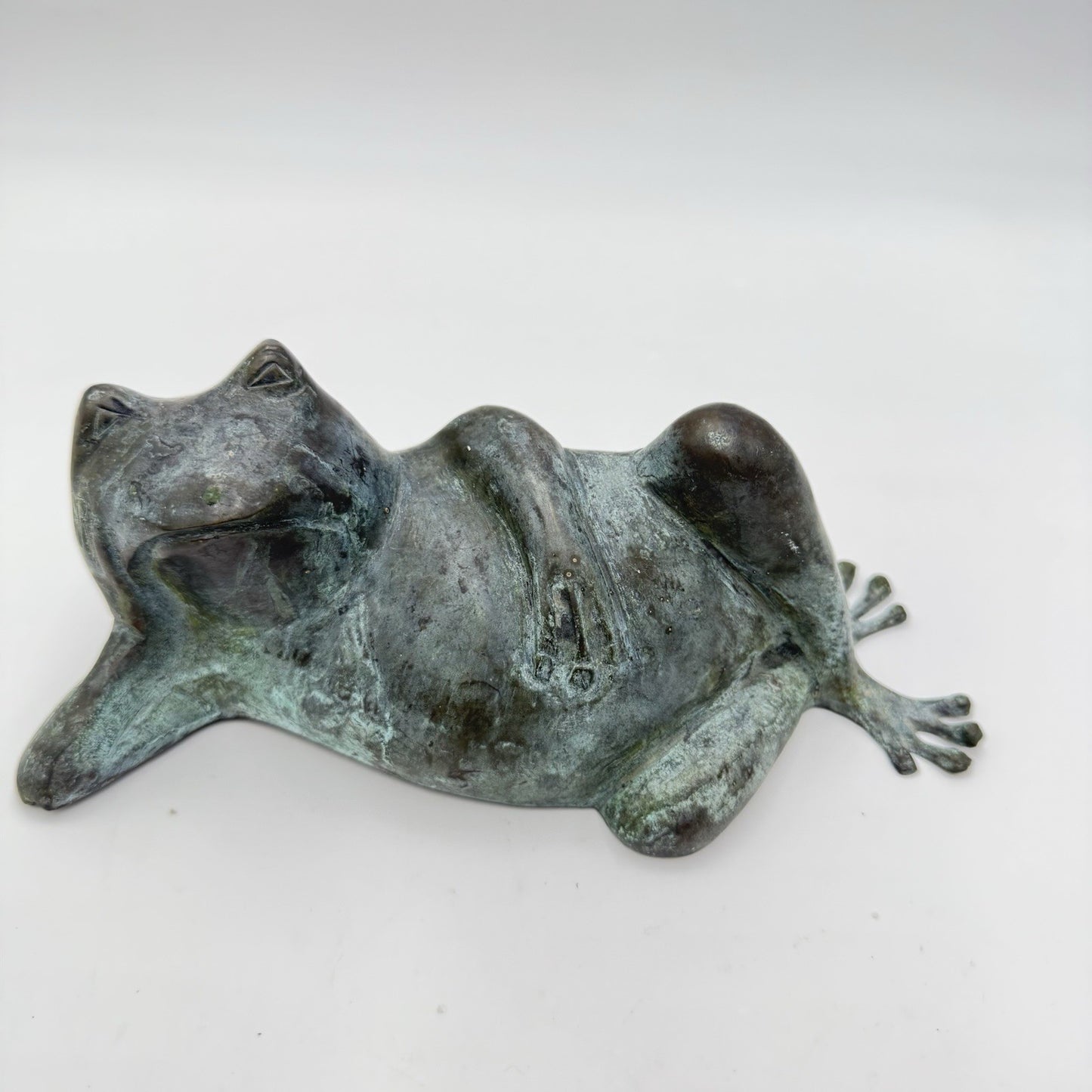 Vintage Bronze Hollow Casting RESTING Frog Sculpture 4”Hx8.5”L