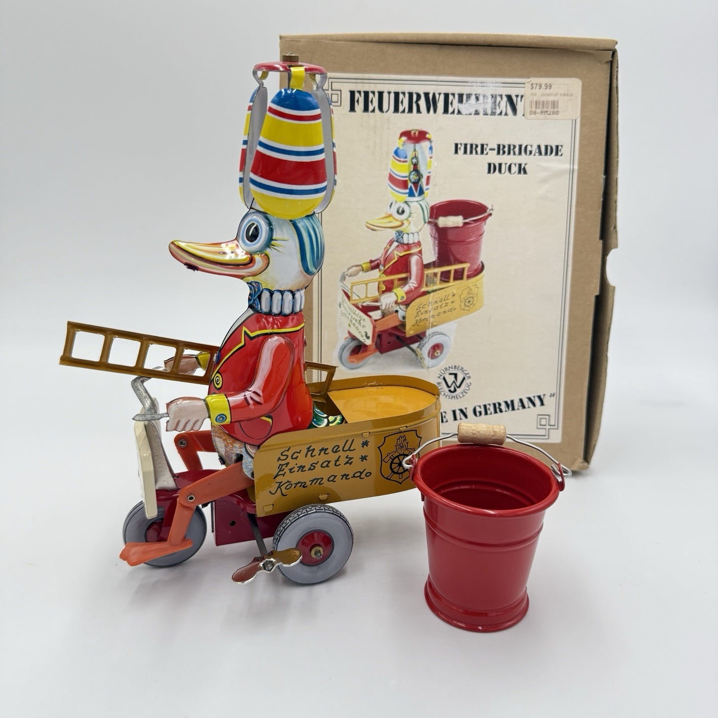Fire Brigade Duck Tin Toy Germany Wilesco #280 Blechspielzeug Windup Works Boxed