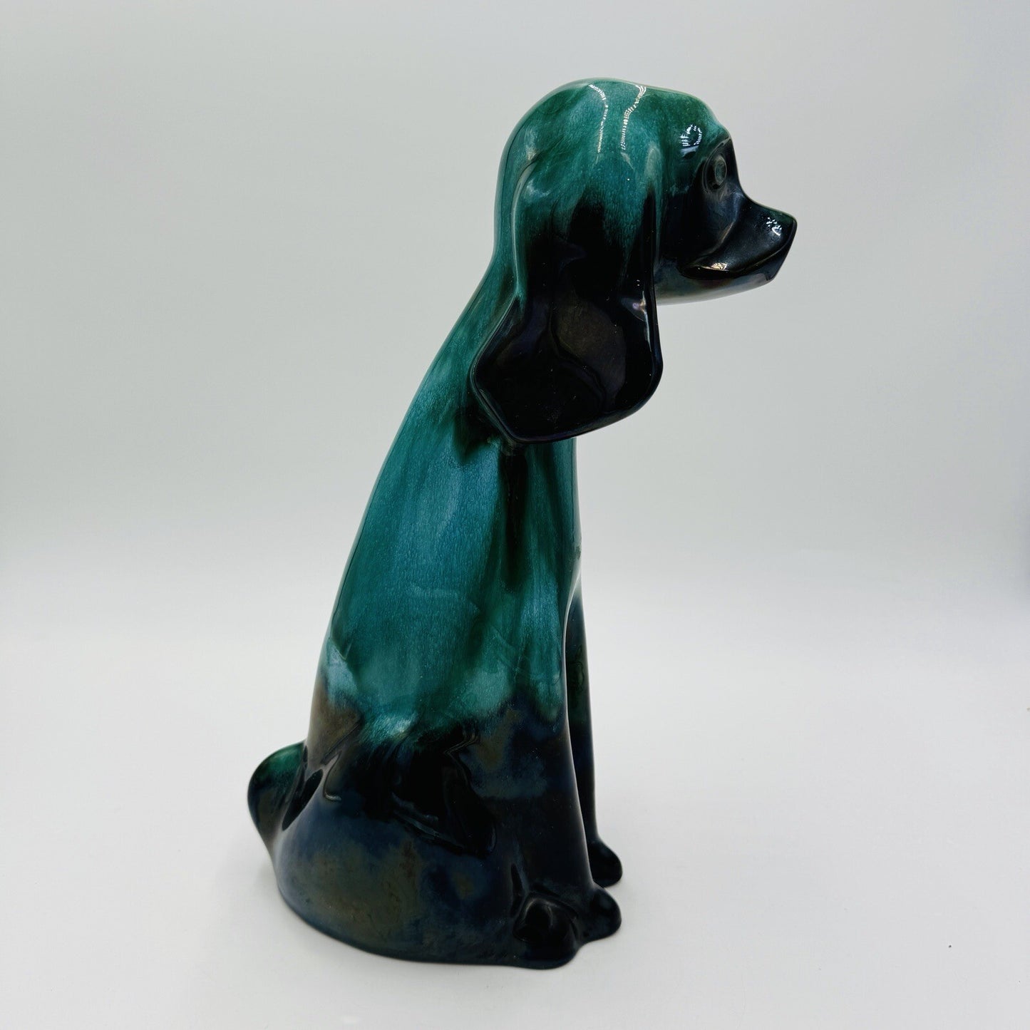 MCM Blue Mountain Canada Pottery 13 1/2in Tall Hound Dog Green Figurine