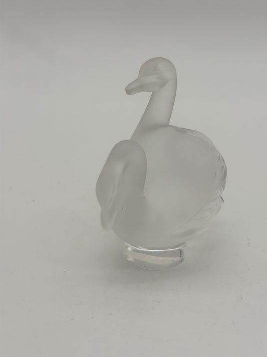 Lalique France Crystal Frosted Pair Of Swans 3” Figurine Signed Vintage French