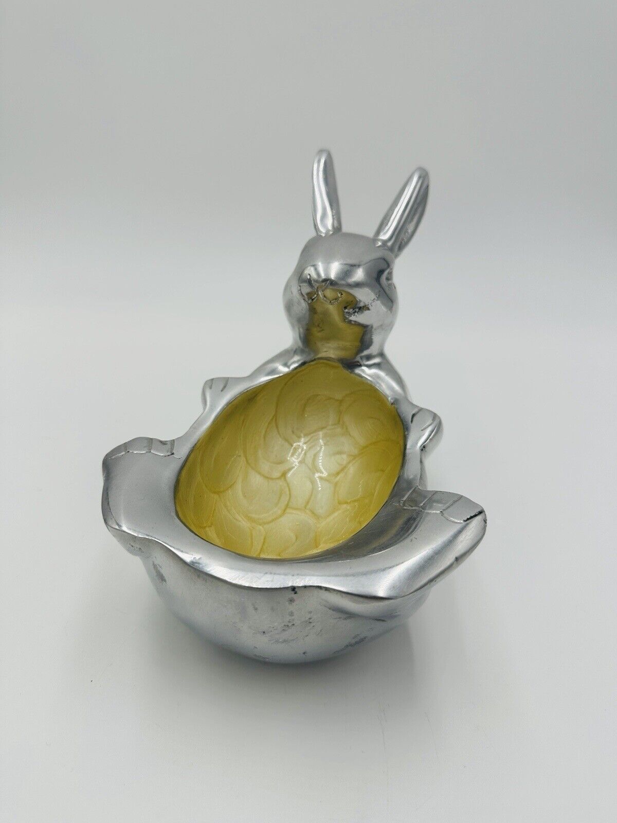 Bunny Rabbit Enameled Aluminum Easter Bowl Candy Nut 9in x 6in Seasonal Decor