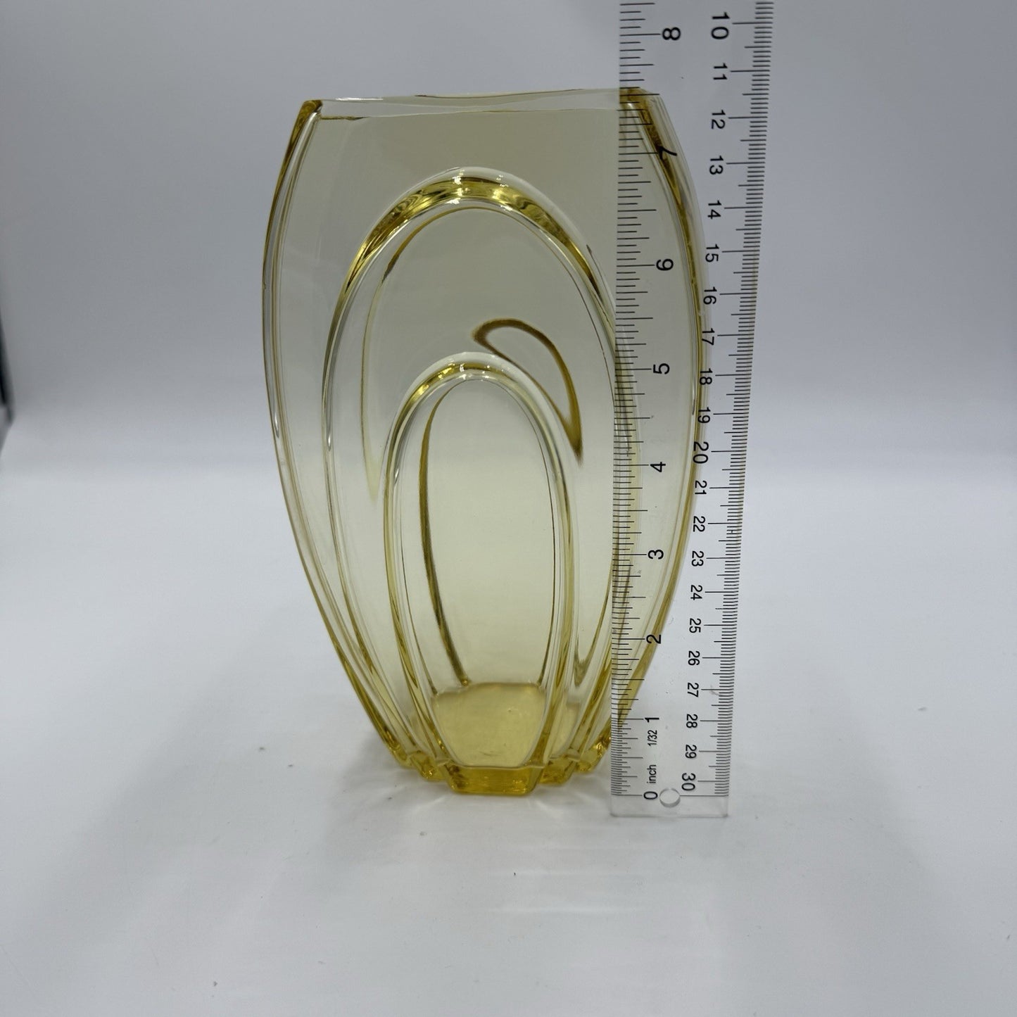 GEORGE SAKIER Fostoria Art Glass Amber Yellow MCM Vase 7.5” USA Rare