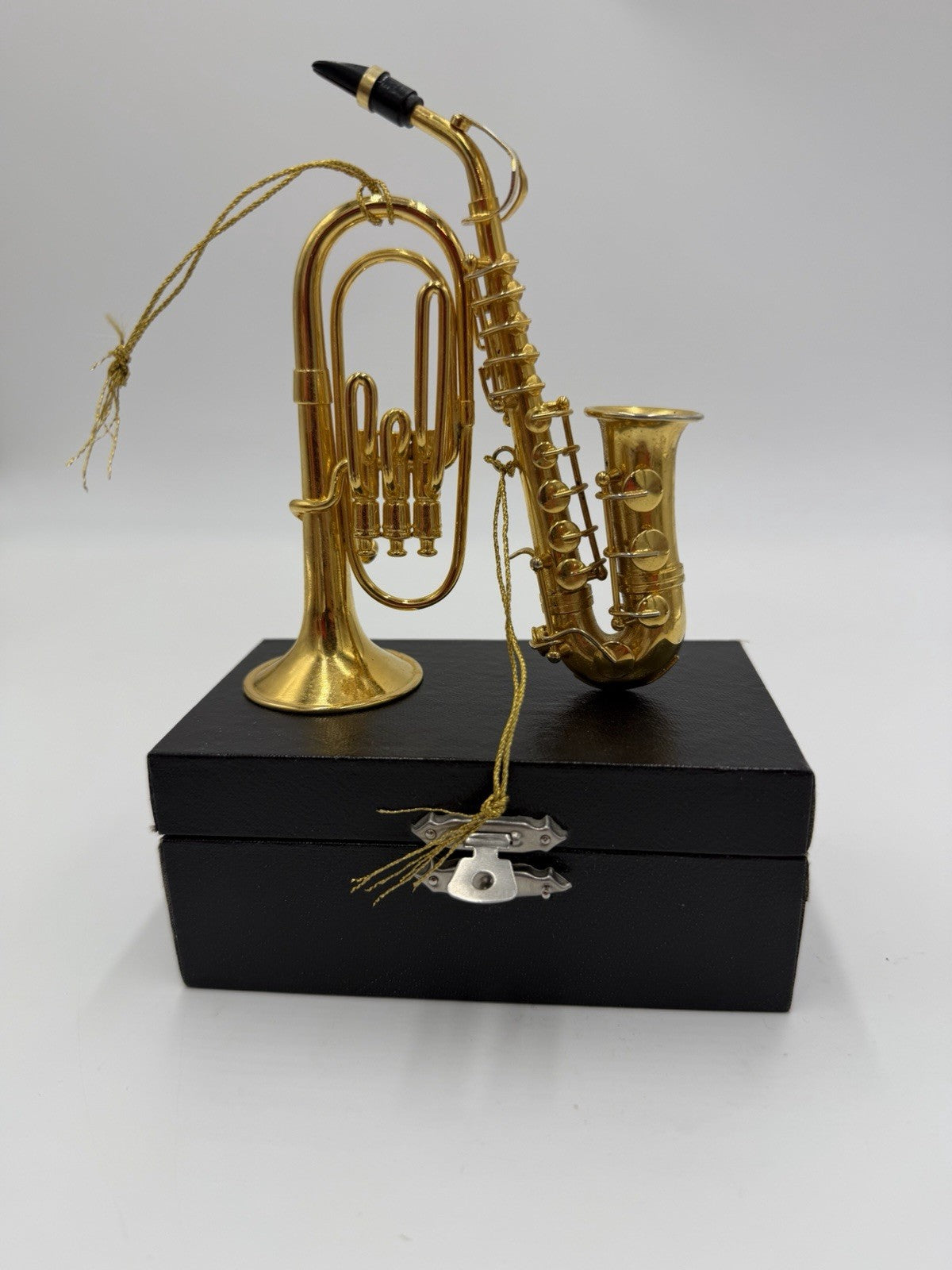 Vintage Gold Tone Saxophone & Euphonium Brass Instrument Christmas Ornaments