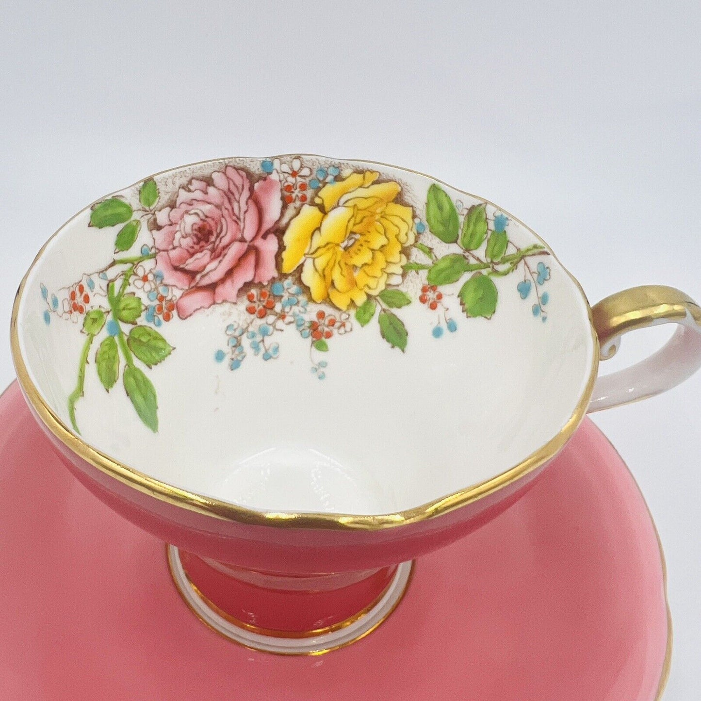 Aynsley Tea Cup and Saucer Set Cabbage Rose Pink Bone China T5025 Hand-painted