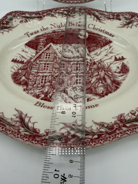 Vintage Johnson Brothers England Porcelain Twas The Night Plate & Platter Red