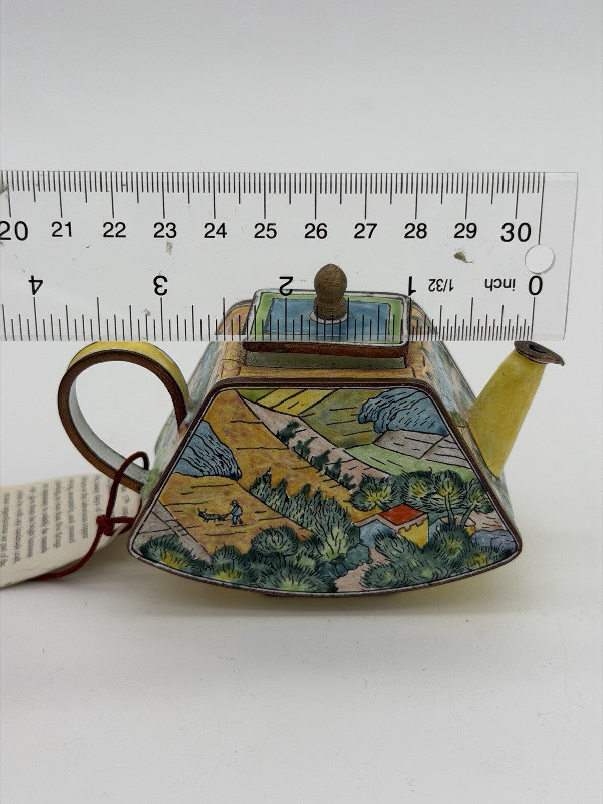 Kevin Chen Hand Painted LANDSCAPE W/ PLOUGHMAN ENAMEL #382 Miniature Teapot COA