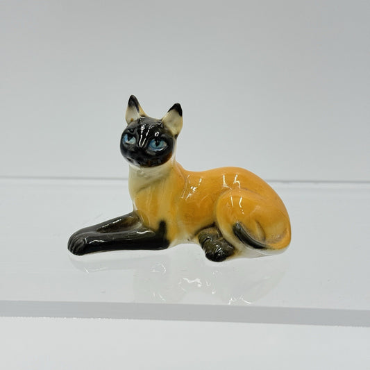 Vintage Bone China Siamese Painted Cat Miniature Figurine 1.5”x 2.5”