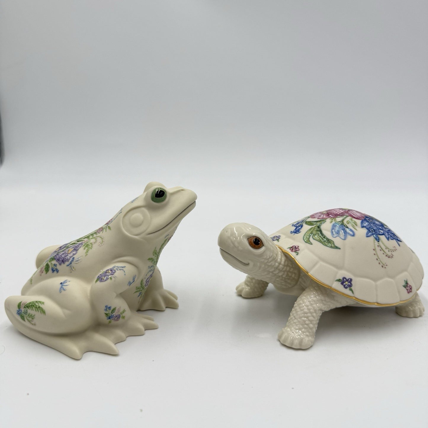 Lenox Porcelain Rhyn-Rivet Beside the Brook Frog & Turtle Floral Figurines