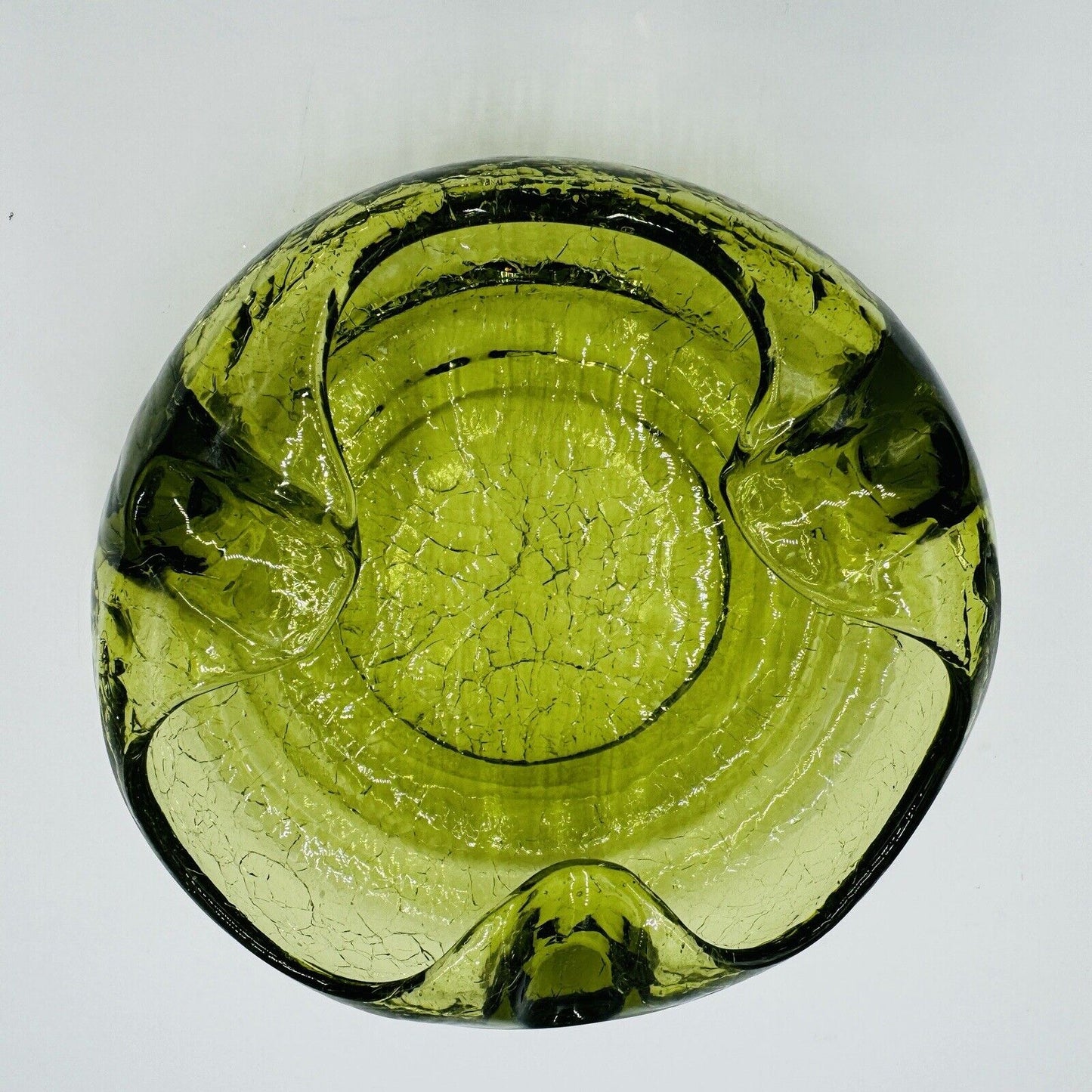 Viking Art Glass Cigar Ashtray Green Crackle MCM Vintage 7”