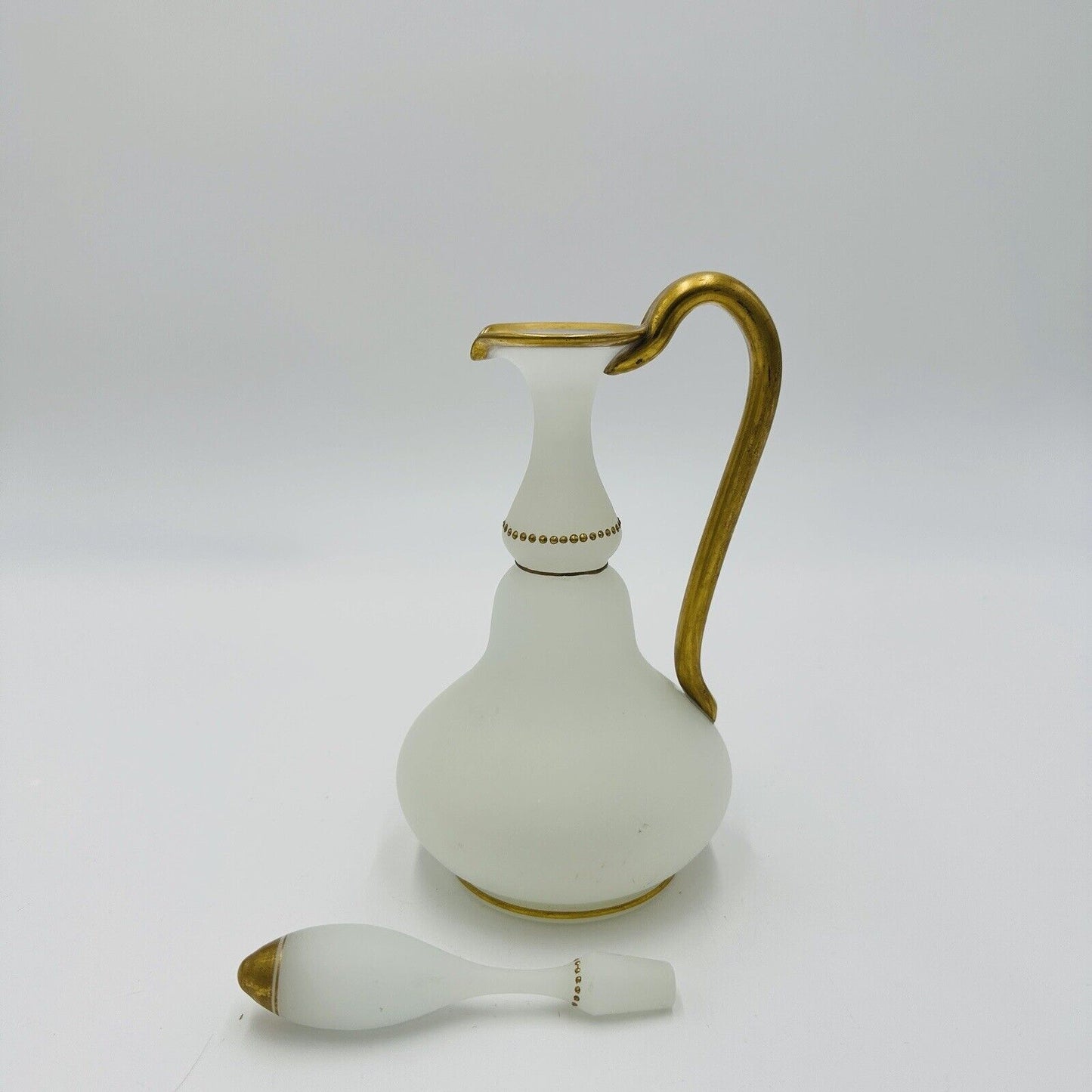 Glass Decanter Stopper Opaline White And Gold Trimmed Vintage Delicate Perfume