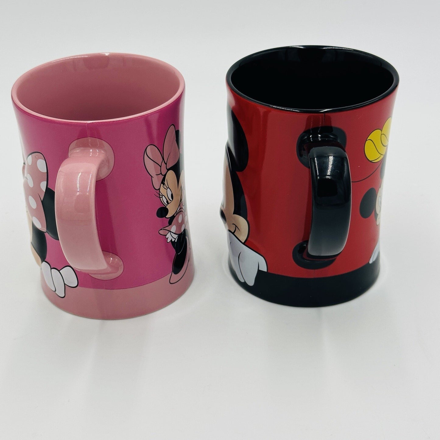 Disney Store Mugs Embossed Mickey And Minnie Mouse Pink And Red Coffee Set 2 USA