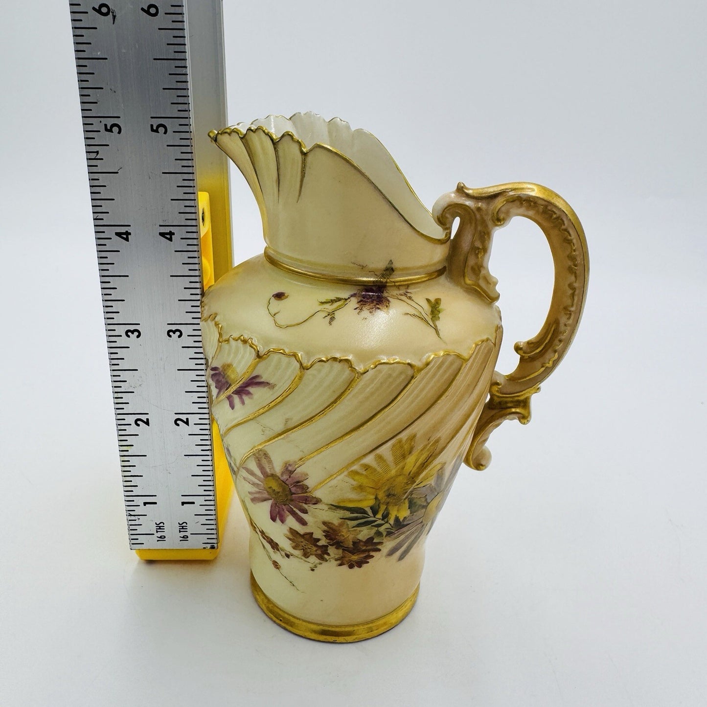 Antique Royal Worcester #1652 Blush Ivory English Porcelain Gilt Floral Mini 5in