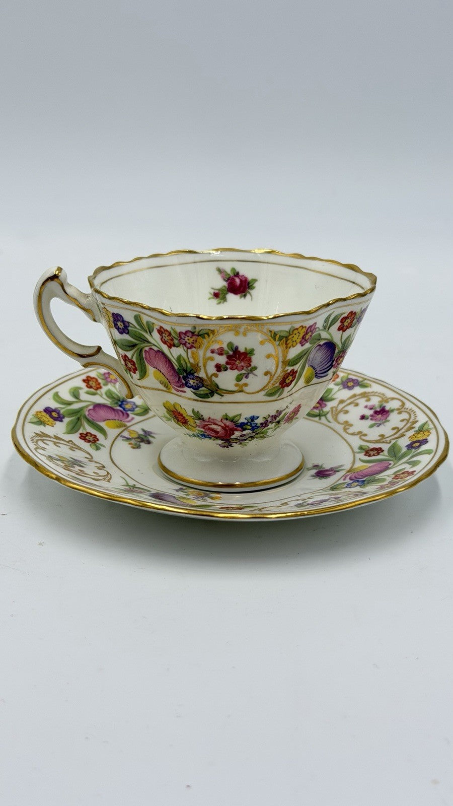 Vintage Hammersley Bone China Dresden Sprays Tea Cup And Saucer Set Pink Marking