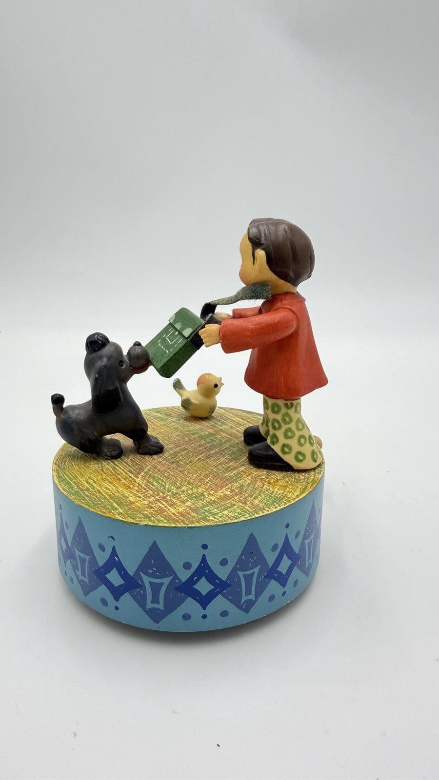 ANRI Wooden Thoren Swiss Movement Music Box Sing Sing a Song Italy Vintage 4.5”
