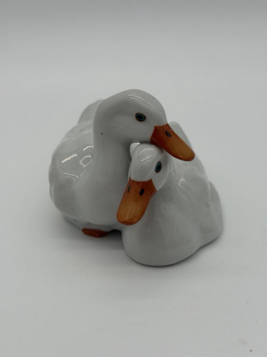 Herend Hungary Porcelain Ducks White Hand Painted 1950 Vtg Figurine