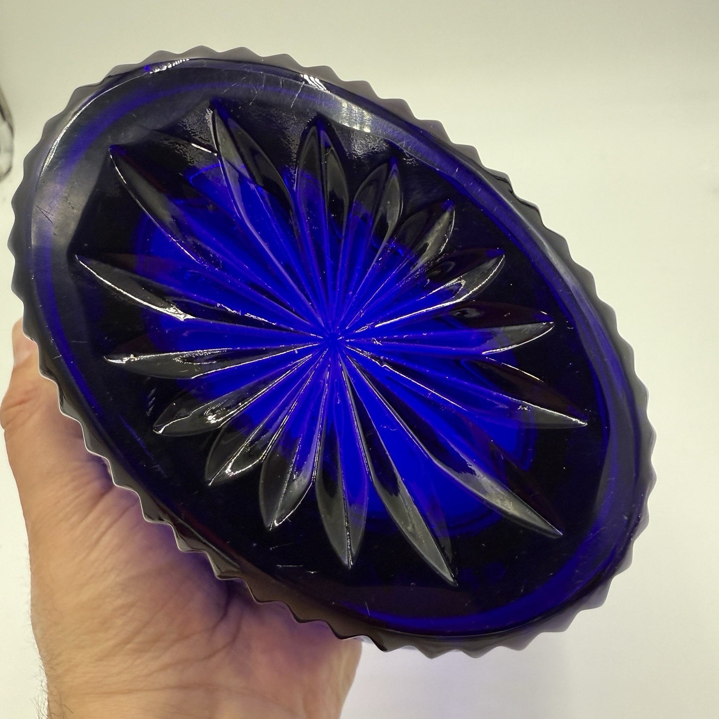 Imperial Poland Cobalt Blue Glass 24% Lead Crystal Fruit Bowl Vintage Art 6.5”x8