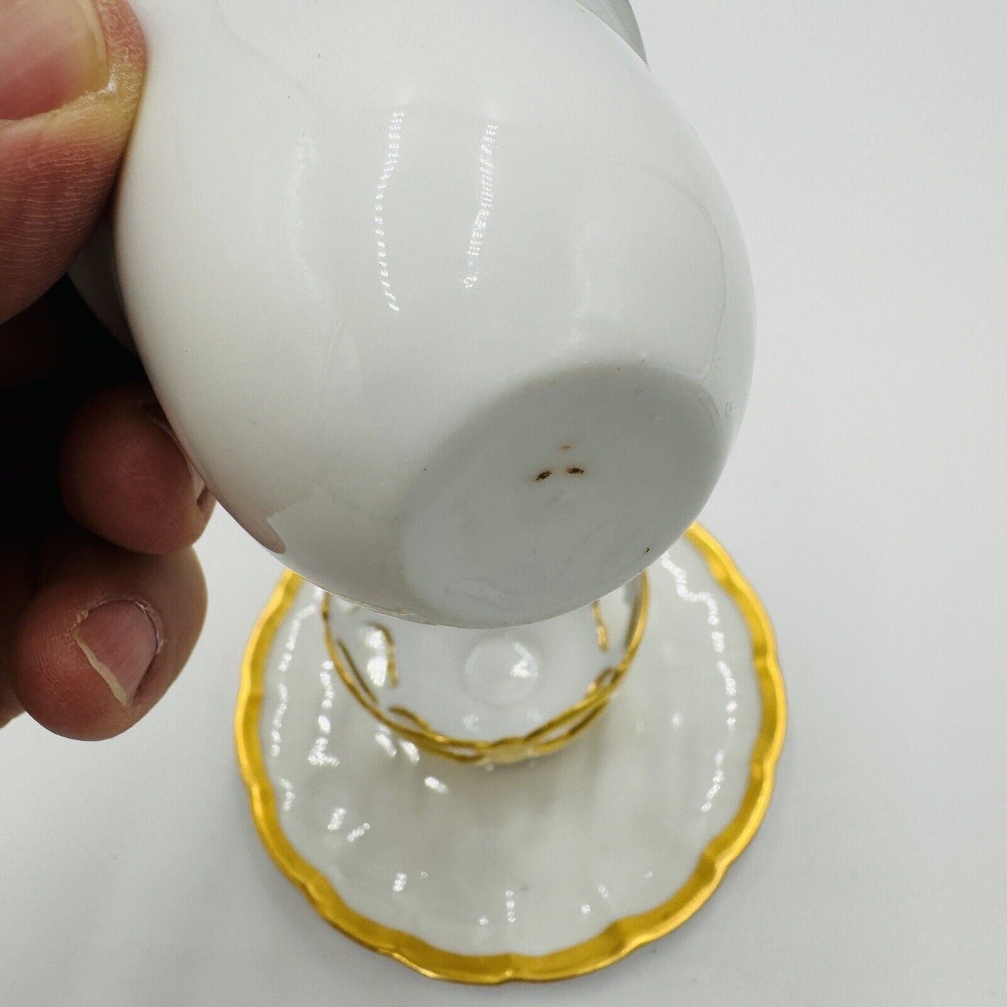 French Porcelain Gold Trim Egg Cups 3 Pieces Unmarked Rare Antique Serveware