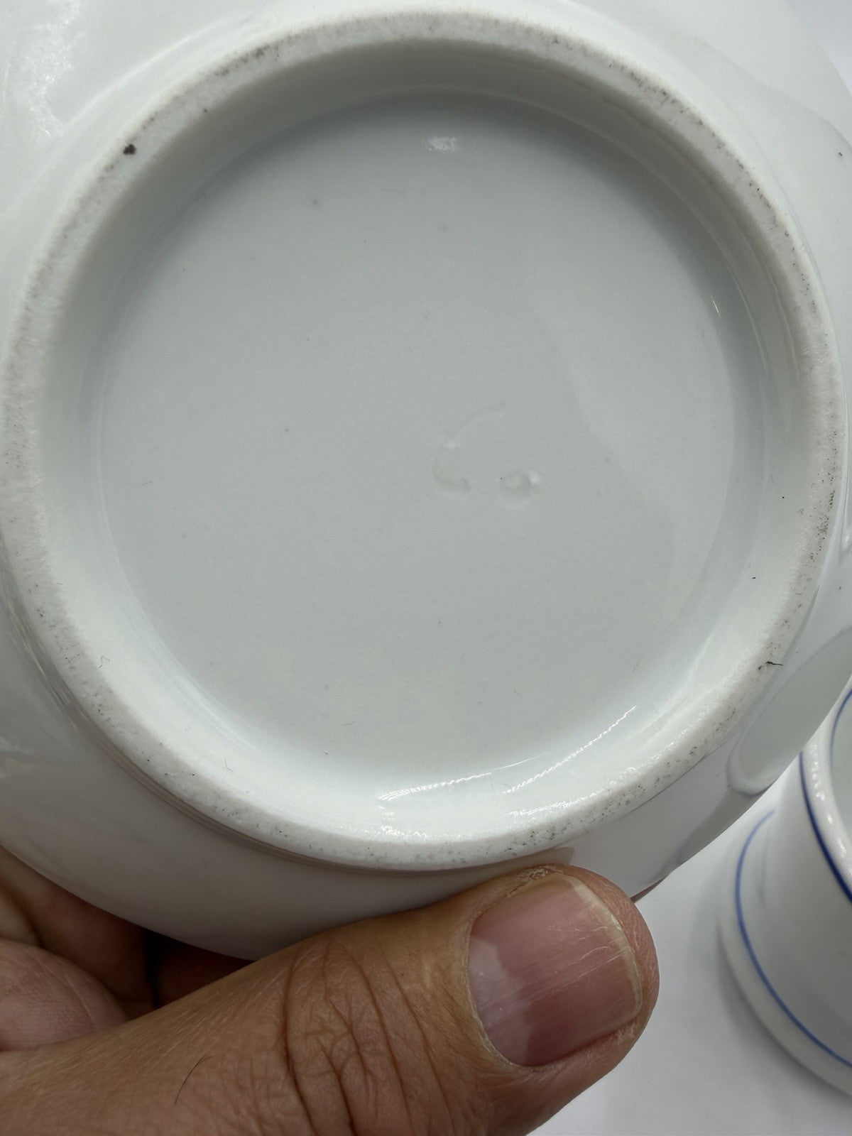 Antique French Brûlot coffee cup and saucer Porcelain White Blue Rim 1920's