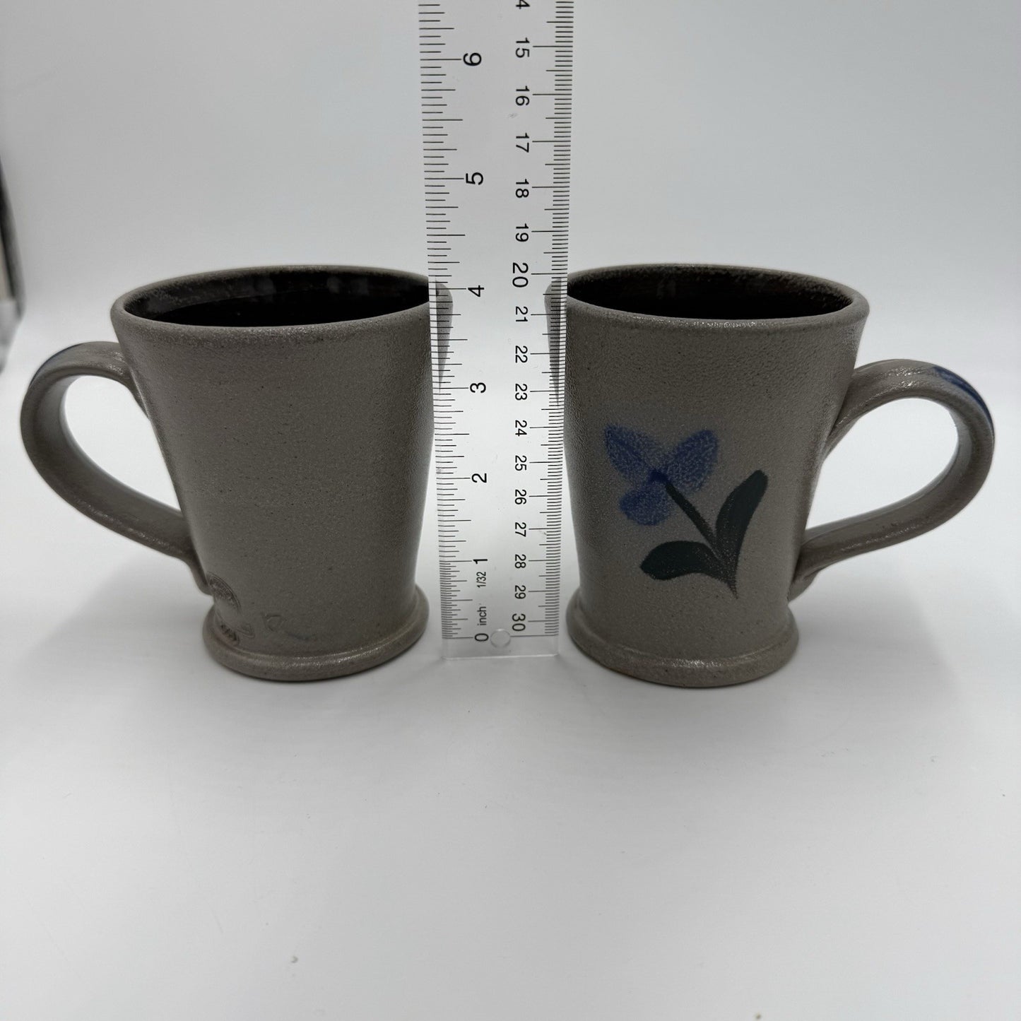 Rowe Pottery Works Salt Glazed Blue Flower Mug Coffee / Tea Cup - 2001 Vintage