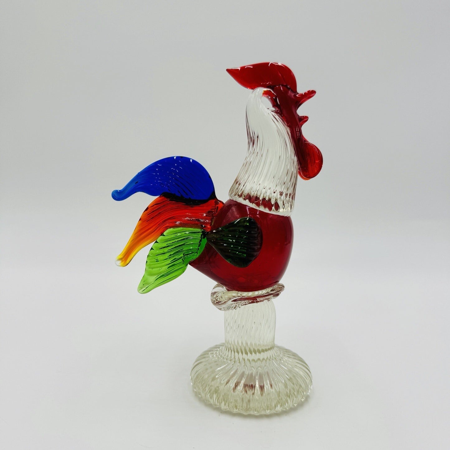 Hand Blown Art Glass Multicolor Rooster Figurine Hand Crafted Chicken Bird 7in